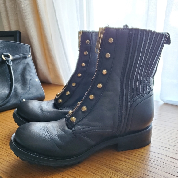 Ash Rachel Gold Studded Combat Boot - Picture 2 of 9